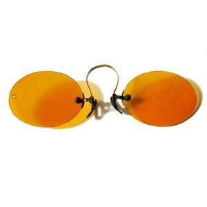 Antique Amber Pince Nez Sunglasses Orange Civil War Glasses Vtg Glasses